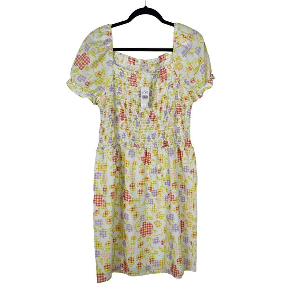 LOFT outlet puff sleeve gingham floral cute cottage dress woman's large